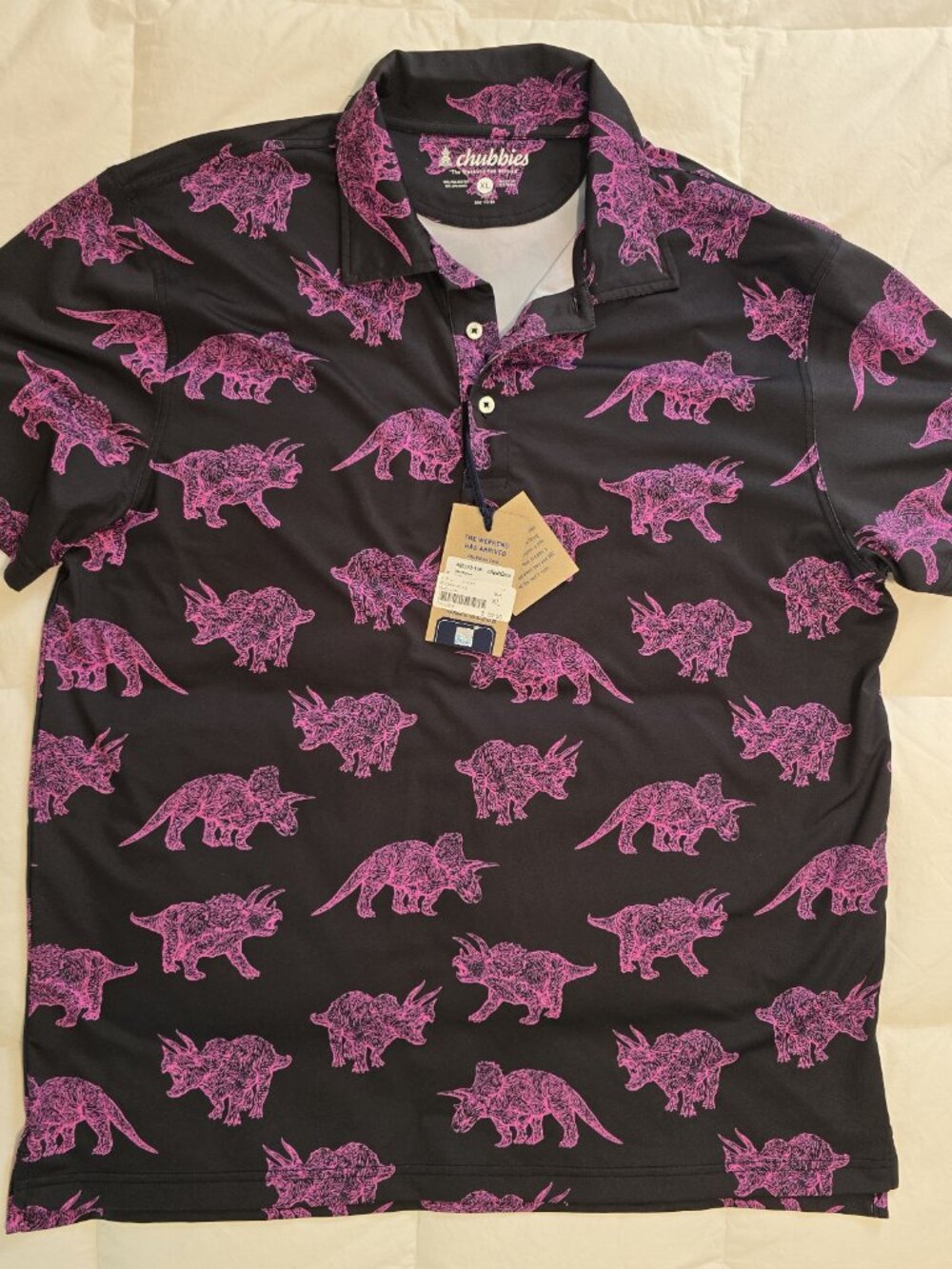 NWTs Chubbies Performance Polo : Pink Triceratops (XL) - Picture 2 of 6